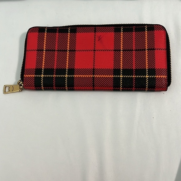 COACH Novelty Plaid Print Slim Accordion Zip-Around Wallet- Red Multi - Picture 2 of 3